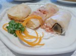 Century egg and prawn rolls