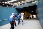 He exchanged words with fans, who relished the opportunity to taunt Langford, before being escorted off the field.