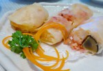 Century egg and prawn rolls