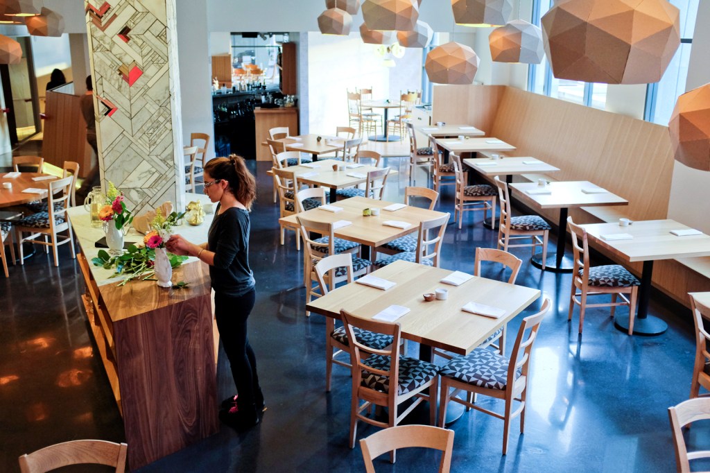 The white column is the restaurant’s centerpiece.