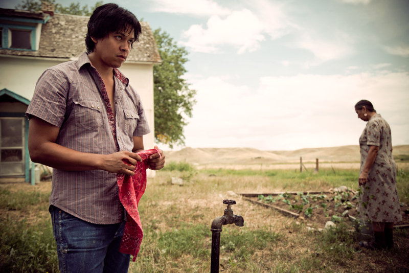 Spencer's traveler, with Casey Camp-Horinek at right.Ken Billington