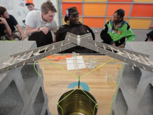 From left, students Colin White, Jamesha Thompson, and Alexia Williams learn about trusses.Long Shot Factory/ifyoubuilditmovie.com