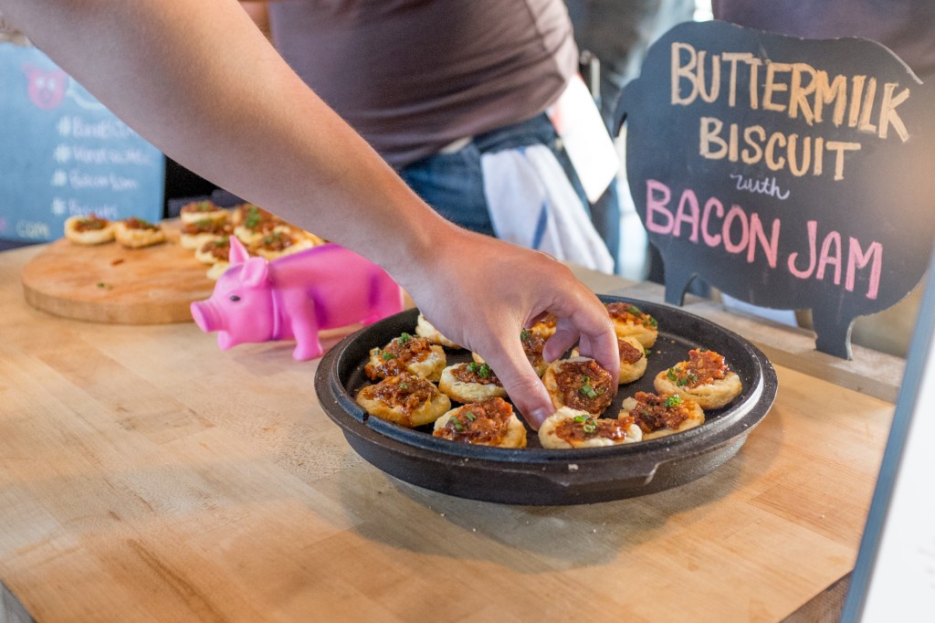 Morsel's stand served up buttermilk biscuits with bacon jam and chives.