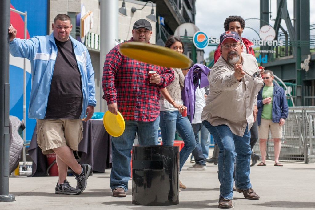 Seattle's Rain Makers ultimate frisbee team set up a game of 'can jam' for attendees.