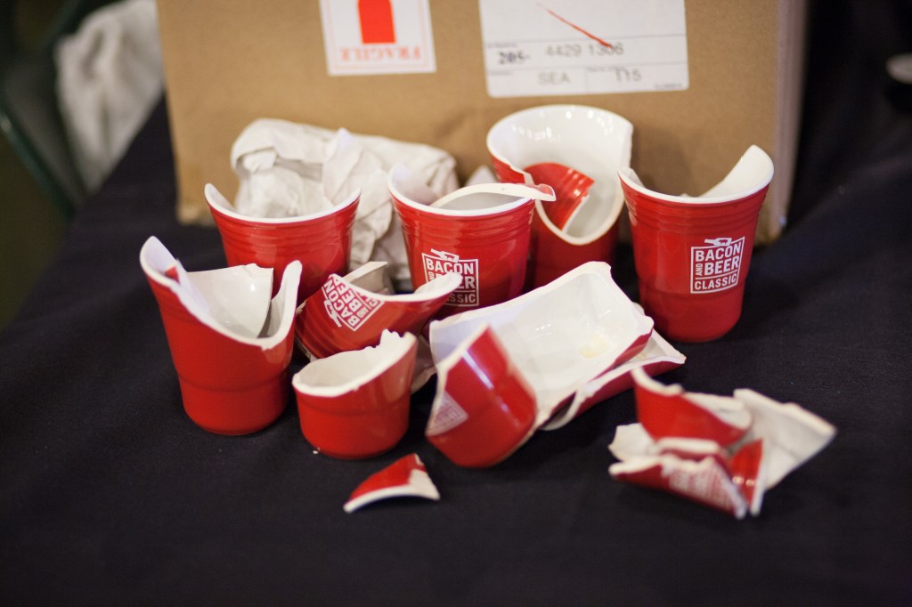 Red ceramic cups emblazoned with the Bacon and Beer Classic logo were handed out to attendees - not all of them survived the afternoon.