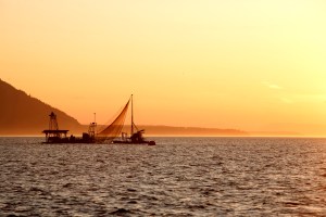 Squid and lovage porridge at The Willows Inn.Below: Reef netting off Lummi Island.