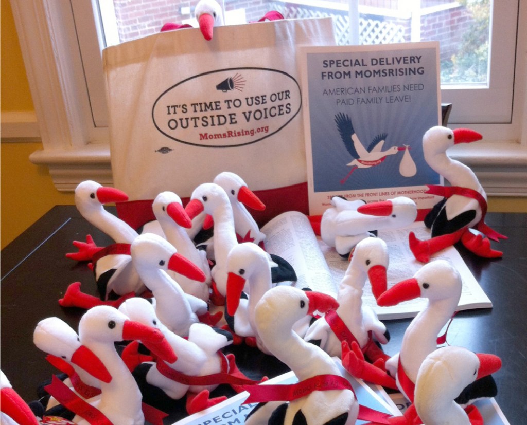 MomsRising, calling for paid parental leave, delivered storks to members of Congress.
