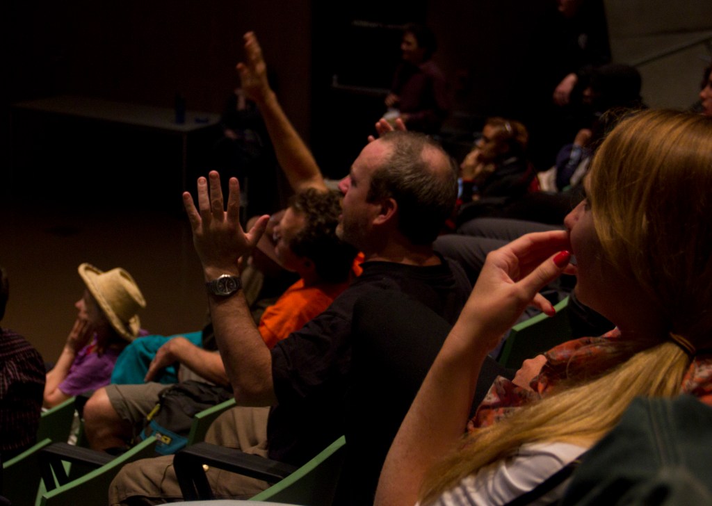 Soccer fans at the Seattle Public Library cheer for both teams, but can't hold back when U.S. grab their second goal