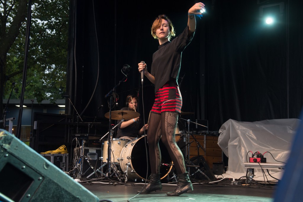 The wispy Polica front-woman snaked her way around the stage as their ethereal music wafted through the crowd. Photo by Morgen Schuler