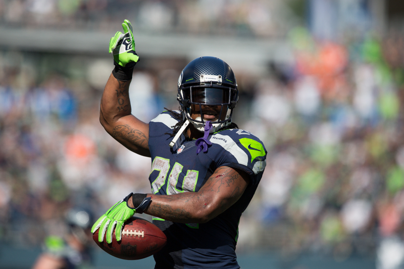 Marshawn Lynch celebrates his touchdown in the second quarter.