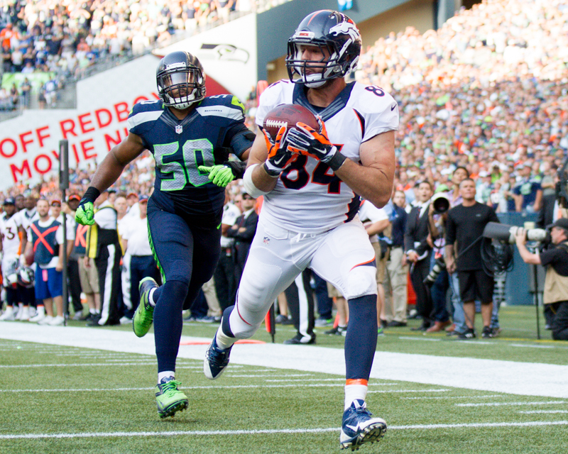 Denver connects with Jacob Tamme late in the fourth.