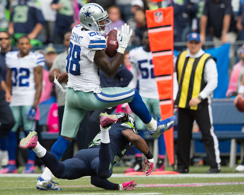 Dallas wide receiver Dez Bryant picks up 23-yards late in the second quarter.