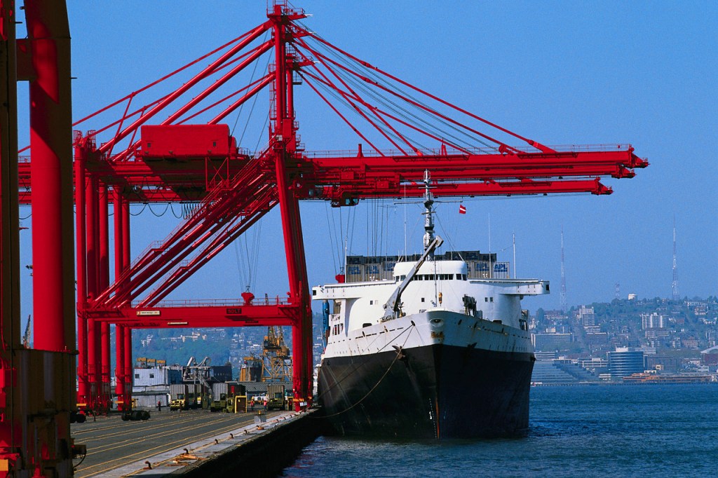 Container Ship Docked at Harbor
