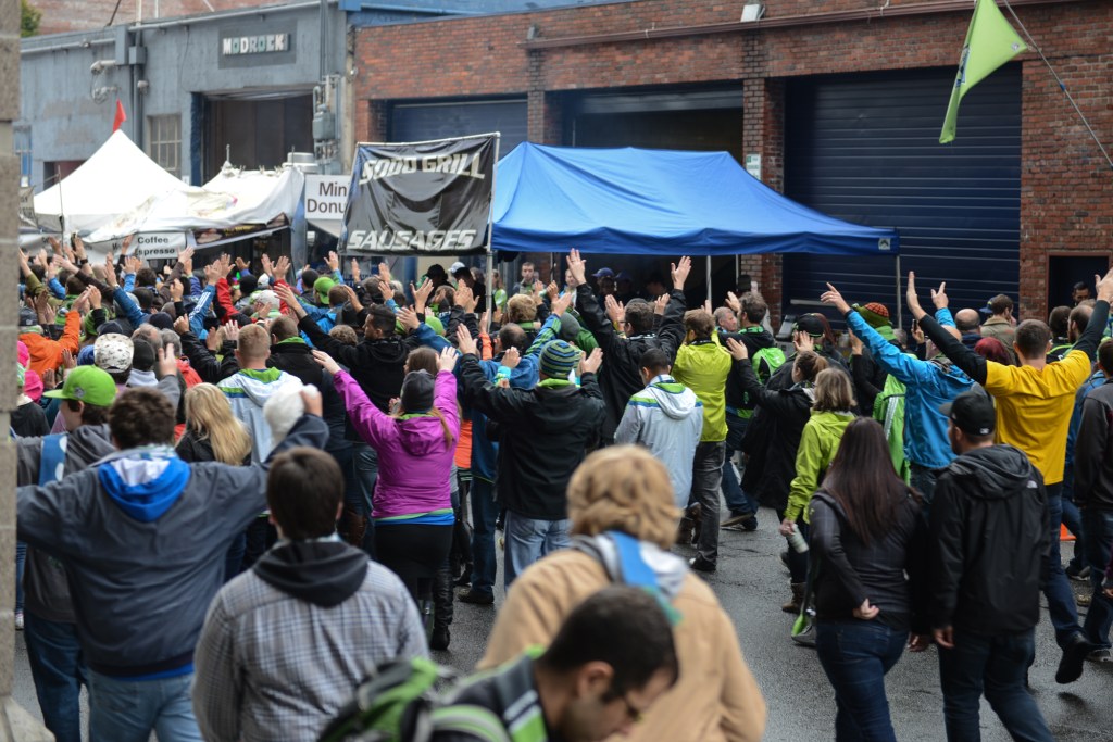 The rowdy Sounders fans chanted all the way to the game. Photo by Morgen Schuler