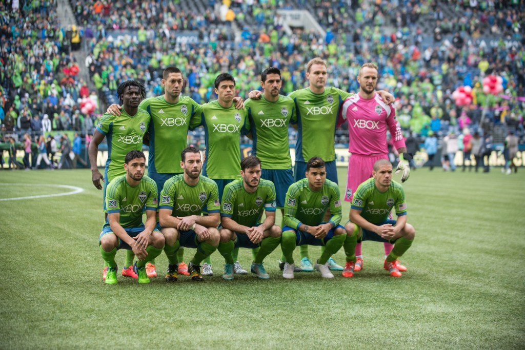  The Sounders gather for a pre-game rally. Photo by Morgen SchulerCentury Link