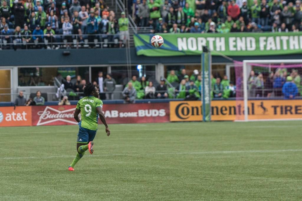 Obafemi Martins is in the race for league MVP, but was kept at bay by the Galaxy defense. Photo by Morgen Schuler