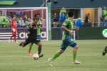 L.A. Galaxy kept control of the ball more often than not, shutting down any attempts by the Sounders for early scoring. Photo by Morgen Schuler