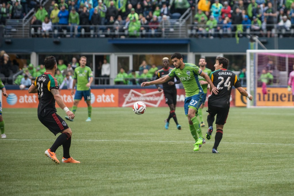  The Sounders gather for a pre-game rally. Photo by Morgen SchulerCentury Link