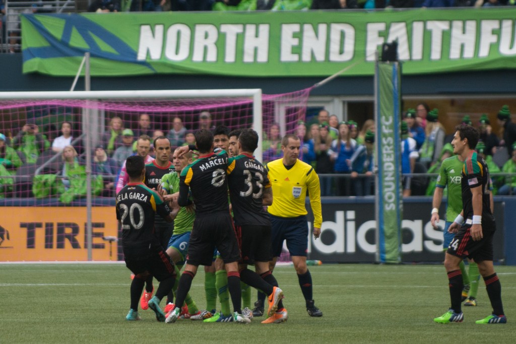 Tension was building and Dempsey got into a scuffle with DeLaGarza. Photo by Morgen Schuler