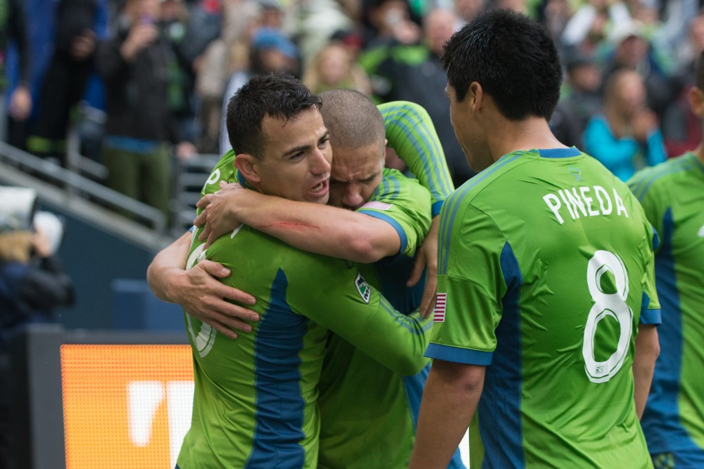  The Sounders gather for a pre-game rally. Photo by Morgen SchulerCentury Link