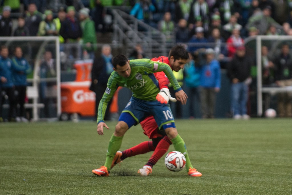 In the final minutes of the game Pappa grabbed the ball away from Penedo leaving the goal wide open for another score. Photo by Morgen Schuler