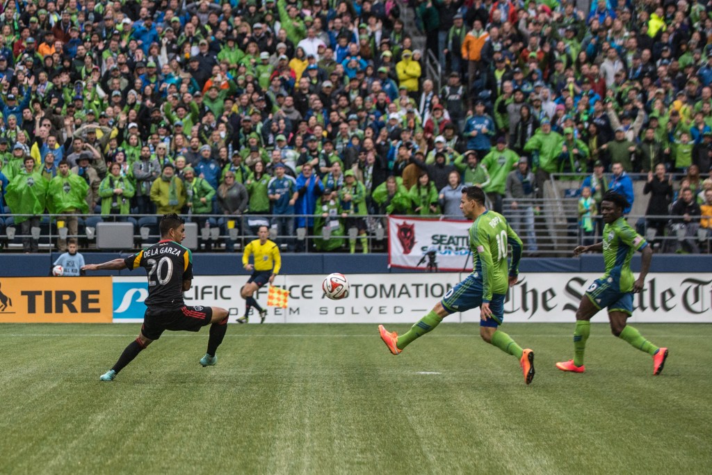 Pappa managed to get around DeLaGarza for free reign of the goal with Martins helping along the way. Photo by Morgen Schuler