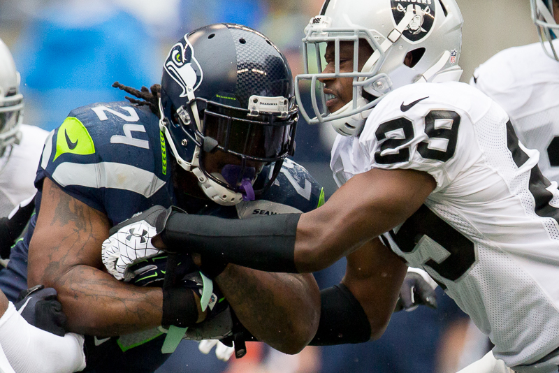 Seattle running back Marshawn Lynch would carry the Seahawks on his back Sunday for a win over the Oakland Raiders. But first ...