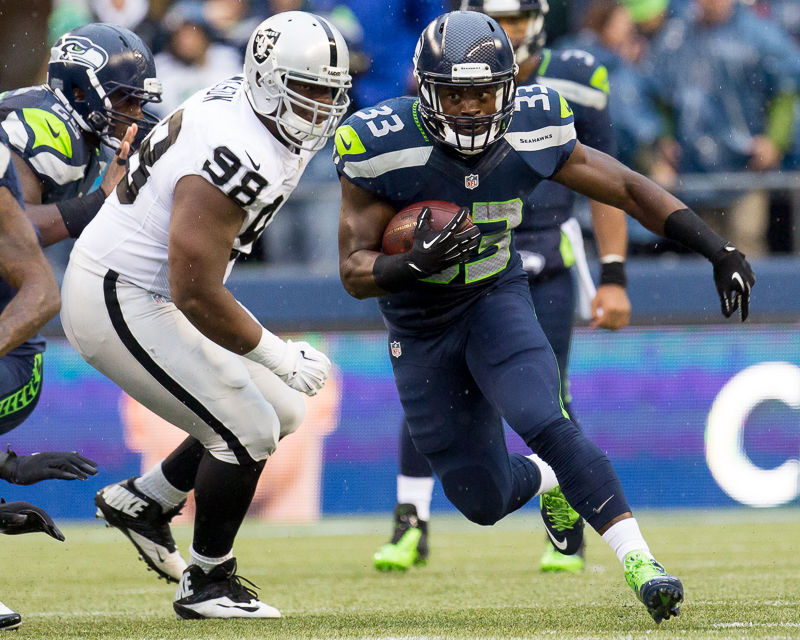 Seattle running back Christine Michael runs for a 7 yard gain in the third quarter.