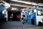 Seahawks' quarterback Russell Wilson takes the field for pregame practice.