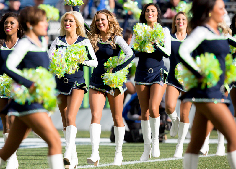 The Seagals cheerleaders take the field before the game.