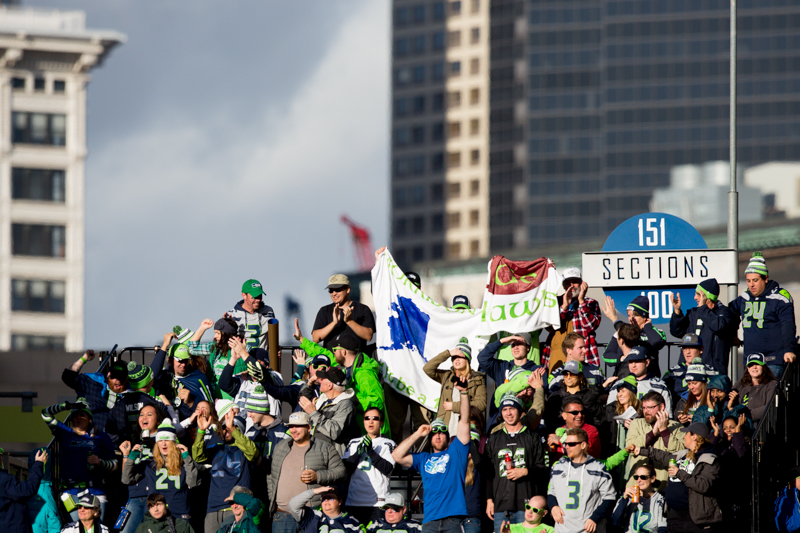 Fans cheer in the second quarter, following a Seattle interception.