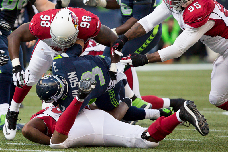 Russell Wilson is sacked (again) in the second quarter.