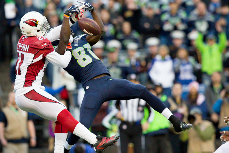 Arizona defender Patrick Peterson breaks up a deep pass to Seattle's Kevin Norwood in the fourth quarter.
