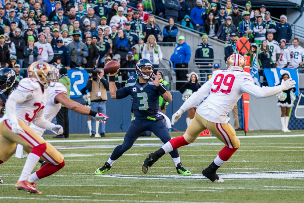 Wilson struggled with 12 incomplete passes throughout the day.