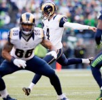 Rams' kicker Greg Zuerlein completes a 52-yard field goal attempt in the second quarter.
