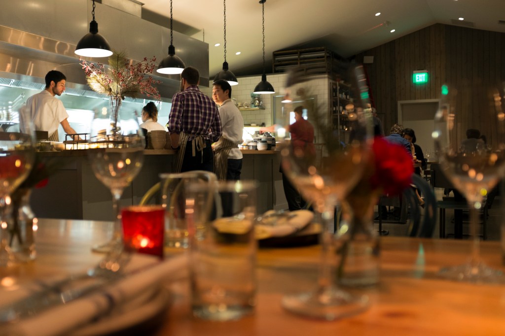 From top: the triple-layered trout mousse; the completely open kitchen.