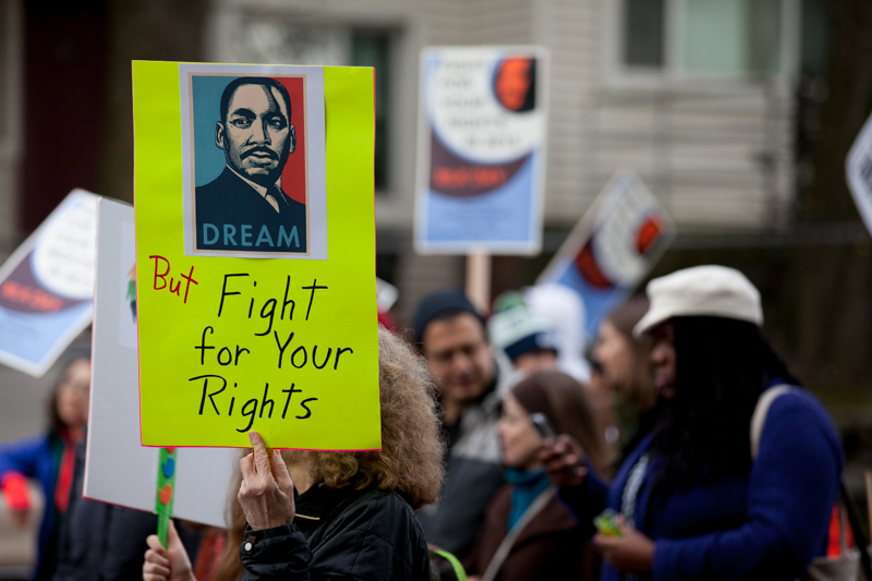  Photo by Jeremy Dwyer-Lindgren Thousands gathered peacefully in Seattle streets Monday both