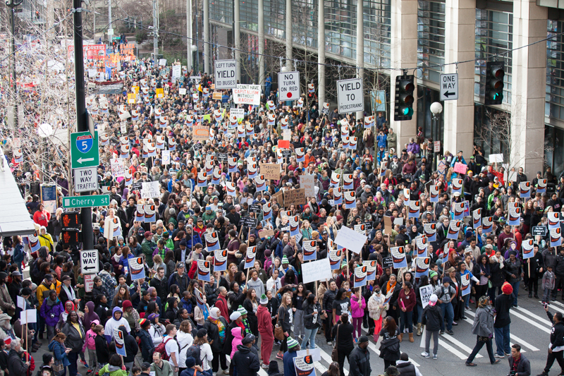  Photo by Jeremy Dwyer-Lindgren Thousands gathered peacefully in Seattle streets Monday both