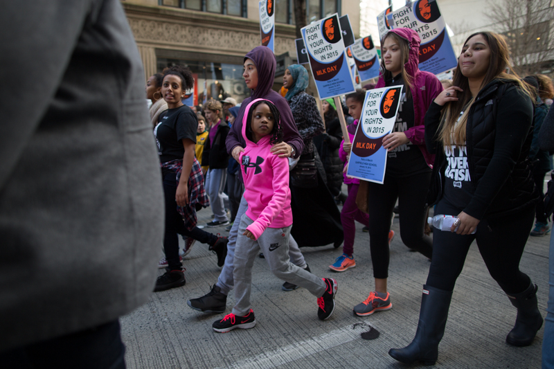  Photo by Jeremy Dwyer-Lindgren Thousands gathered peacefully in Seattle streets Monday both