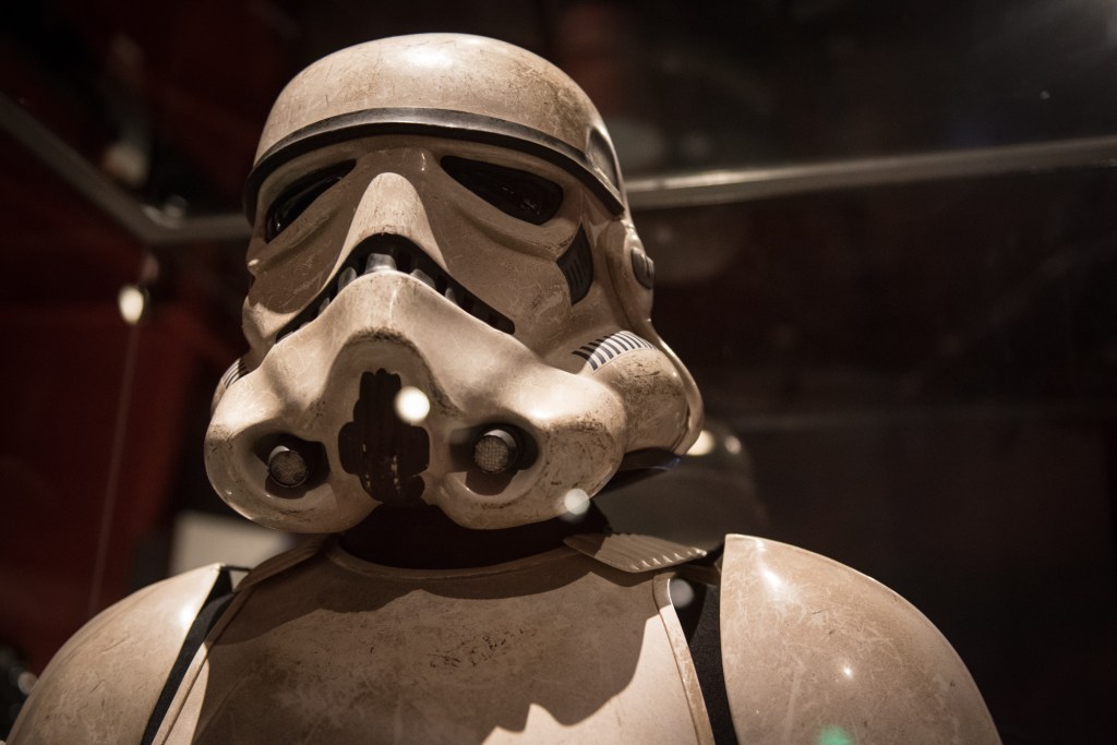 All stormtrooper helmets were created by hand and based on that of a fighter-pilot.