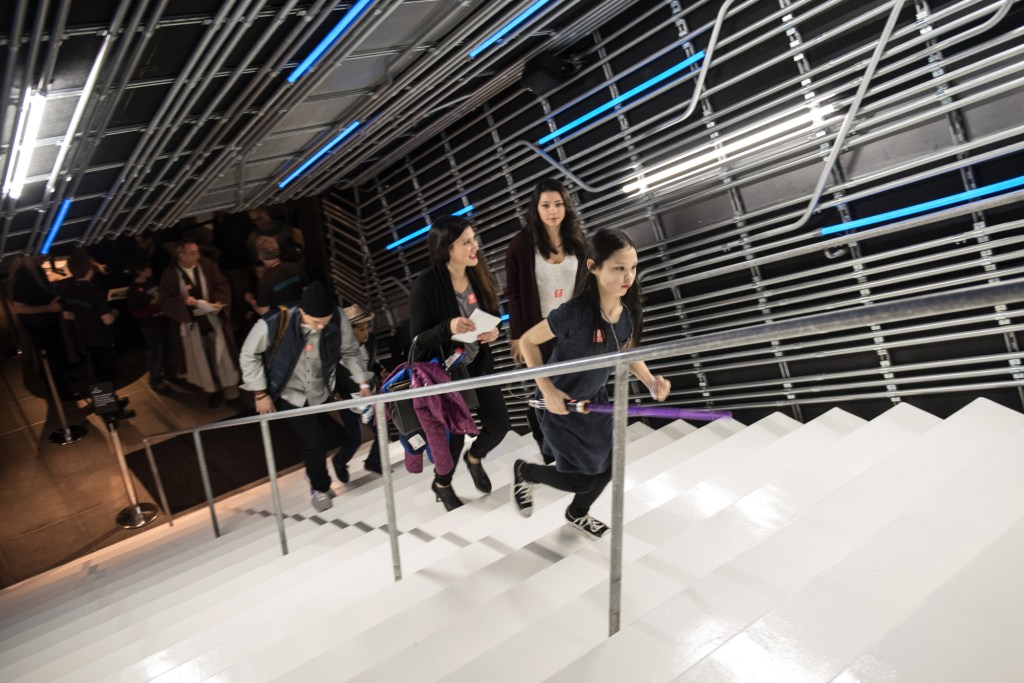 No one could wait to get up to the exhiibit. The staircase had been updated to look like the inside of a starship.