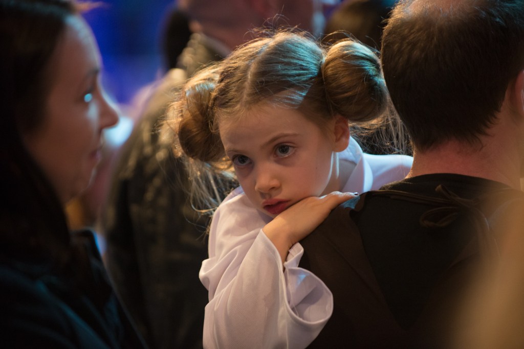 It was a long night of sci-fi magic, and this little Leia was ready to go home.