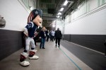 The Patriots mascot waits for the game to begin.