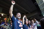 New England fans cheer as their team takes an early lead.