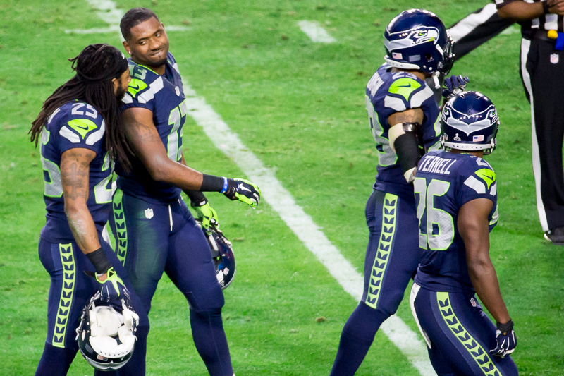 Richard Sherman congratulate Chris Matthews after his first NFL touchdown.