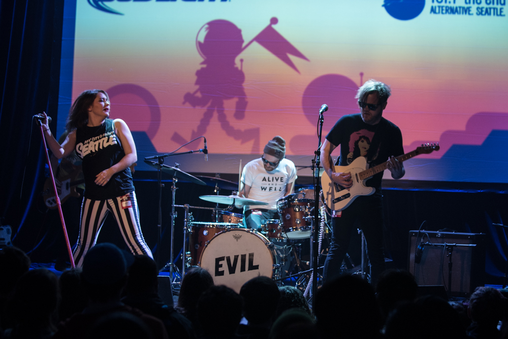 The Young Evils started off the launch party with some punk-pop as the crowd shuffled into the Neptune. Photo by Morgen Schuler.