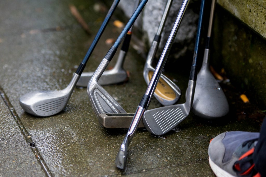 Extra golf clubs were brought for protesters to march with to honor William Wingate's incident in which a Seattle police officer arrested Wingate claiming the golf club he used as a cane was a weapon on July 9, 2014.