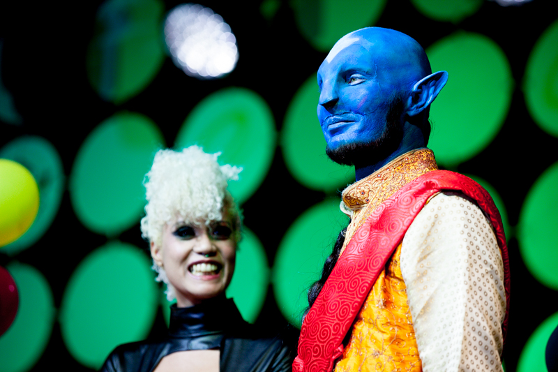  Cosplayers take a break from the grind of festivities on Saturday afternoon..