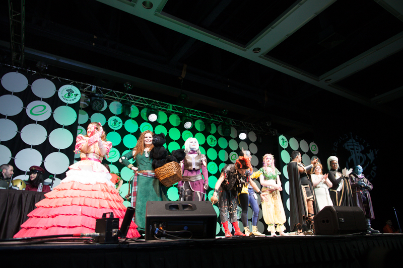  Cosplayers take a break from the grind of festivities on Saturday afternoon..