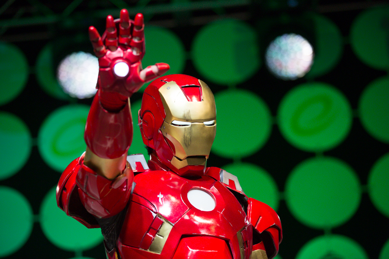 Iron Man waves to the crowd.